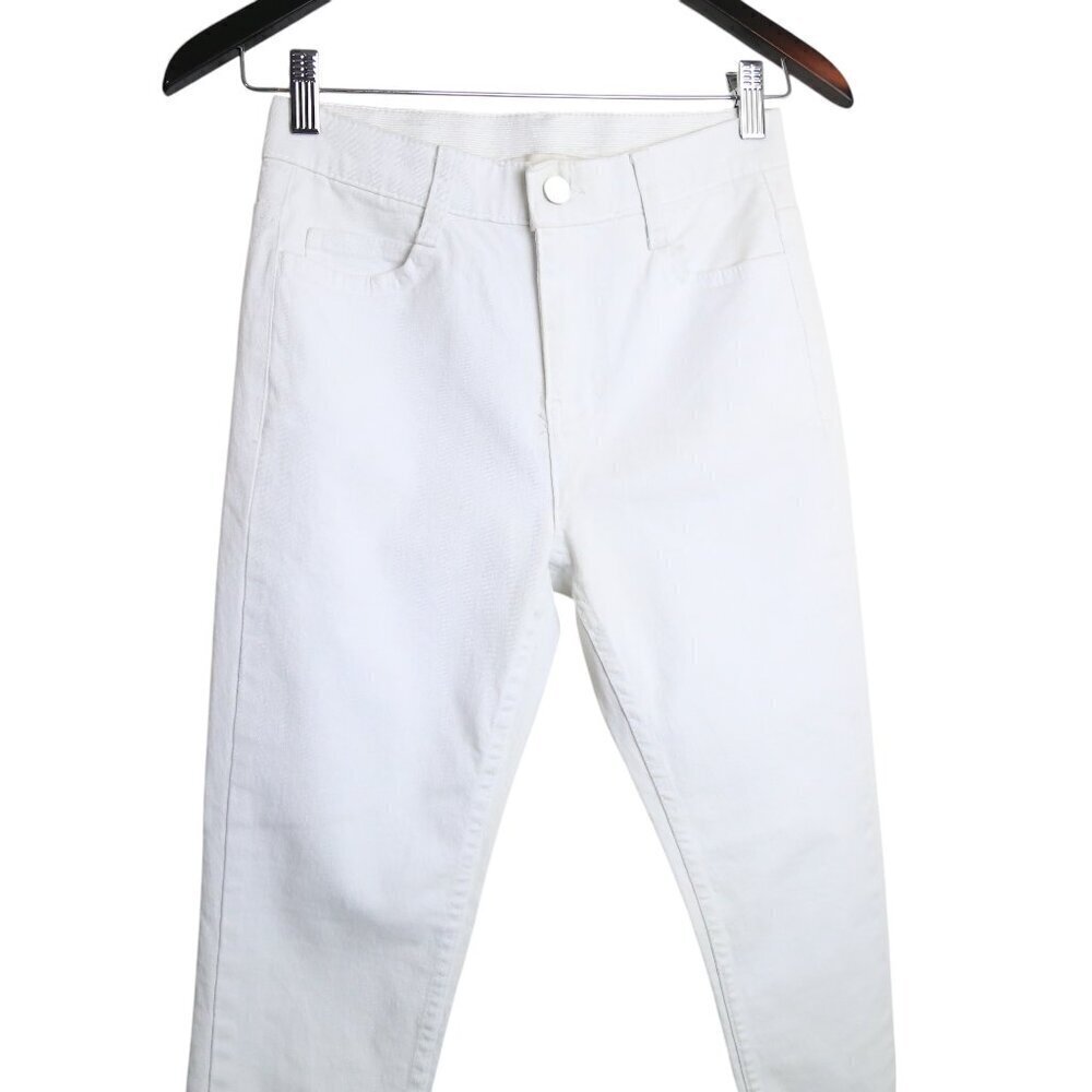 Oak + Fort Frayed Raw Hem Bottoms White Mid Rise Skinny Jeans Size Small - Picture 2 of 7
